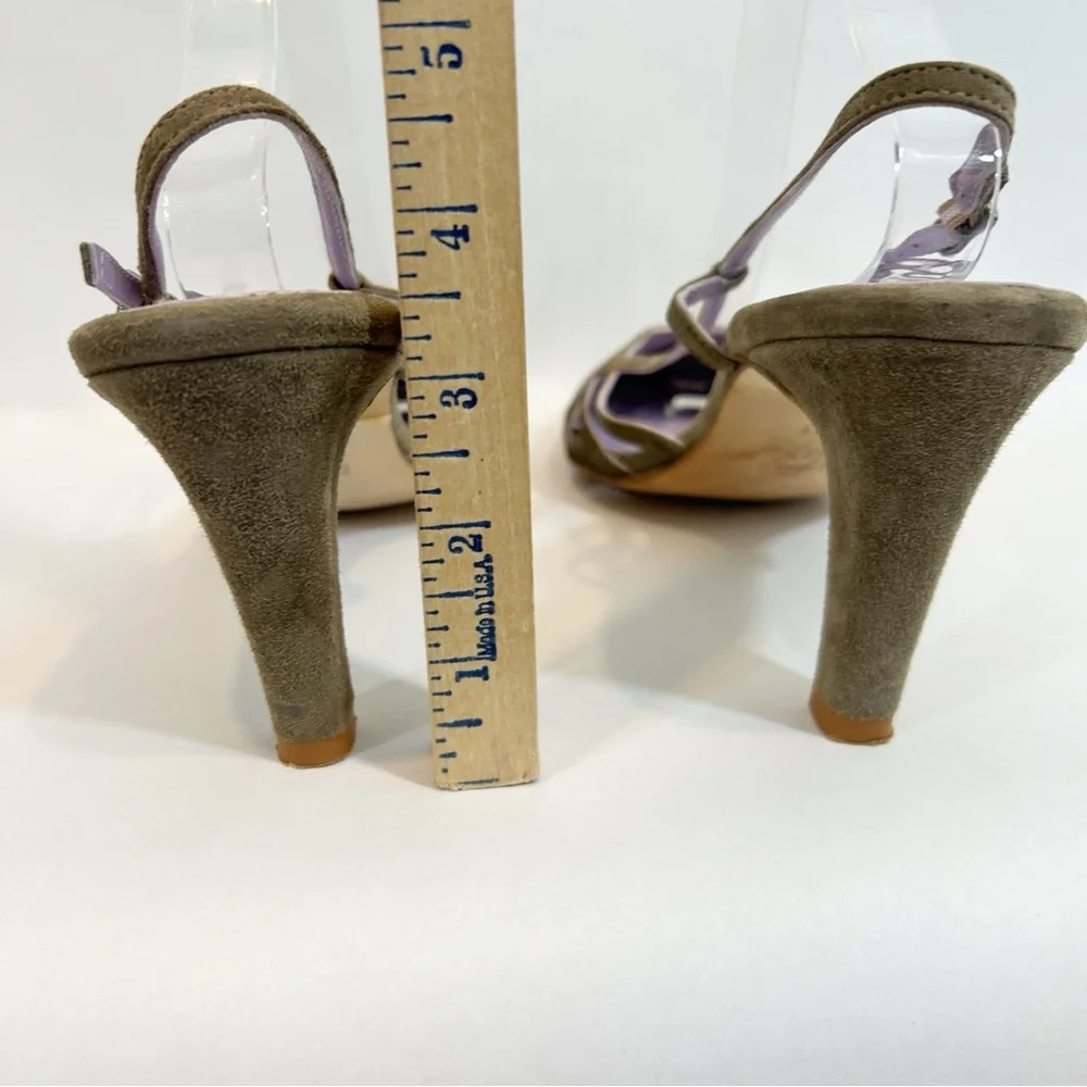 Boden Lavender Gray Suede Sling back Heels 41 US 9.5 Retro Bohemian Classic